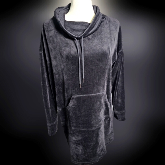 Tahari Other - Tahari Cozy Black Velour Longline Long Hoodie Sleepwear Small